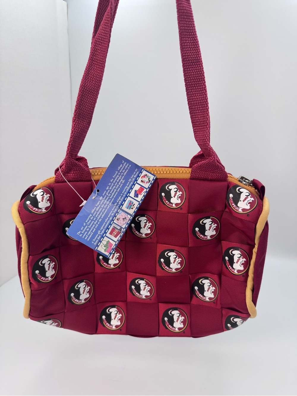 Maroon Quilted Shoulder Bag with Gold Trim FSU